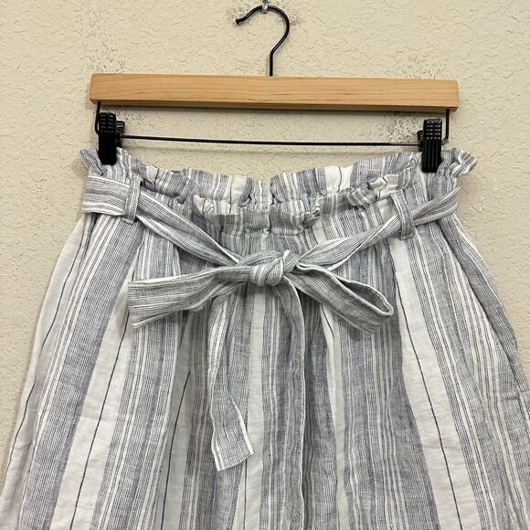 VOYAGEUR By MERSEA Como Shorts Multi Striped Linen Belted Paperbag NWT - Picture 6 of 12